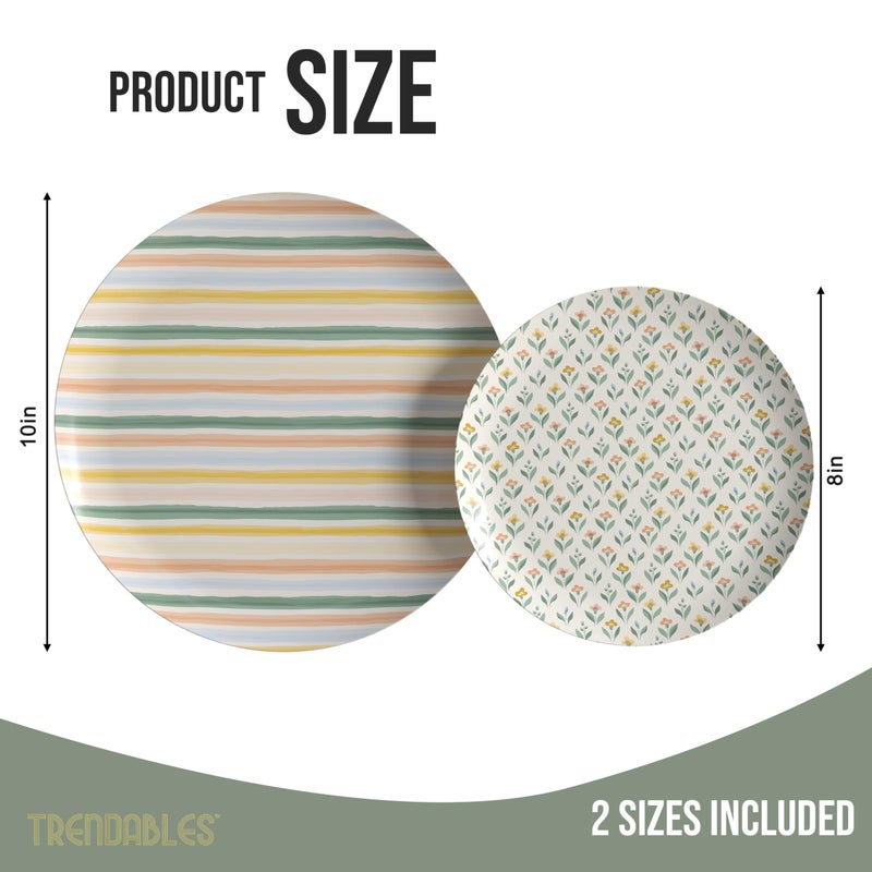 Trendables Heavy Duty Paper Plates Set For 16 Guests - 16 Each Of 8-inch And 10-inch Disposable Plates For Party - Fancy 32 Piece Dinnerware Set For All Occasions | Floral Design  Folk - Image 2