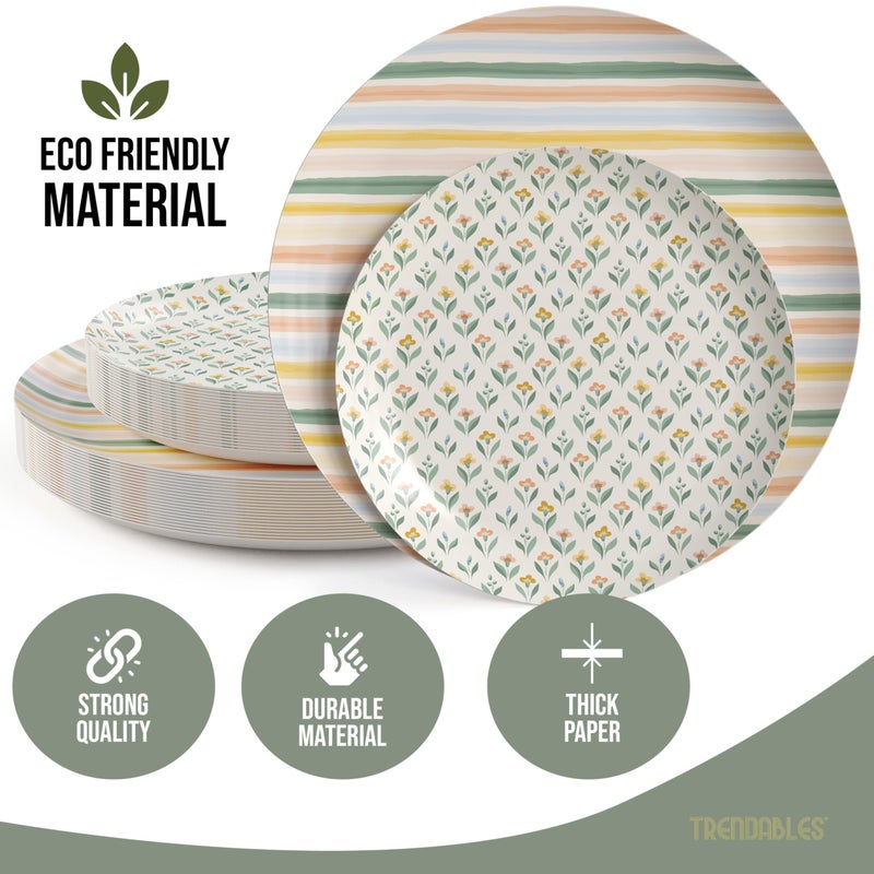 Trendables Heavy Duty Paper Plates Set For 16 Guests - 16 Each Of 8-inch And 10-inch Disposable Plates For Party - Fancy 32 Piece Dinnerware Set For All Occasions | Floral Design  Folk - Image 3