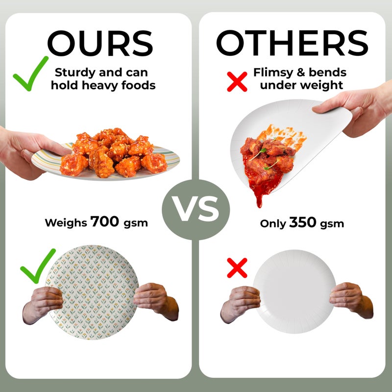 Trendables Heavy Duty Paper Plates Set For 16 Guests - 16 Each Of 8-inch And 10-inch Disposable Plates For Party - Fancy 32 Piece Dinnerware Set For All Occasions | Floral Design  Folk - Image 5
