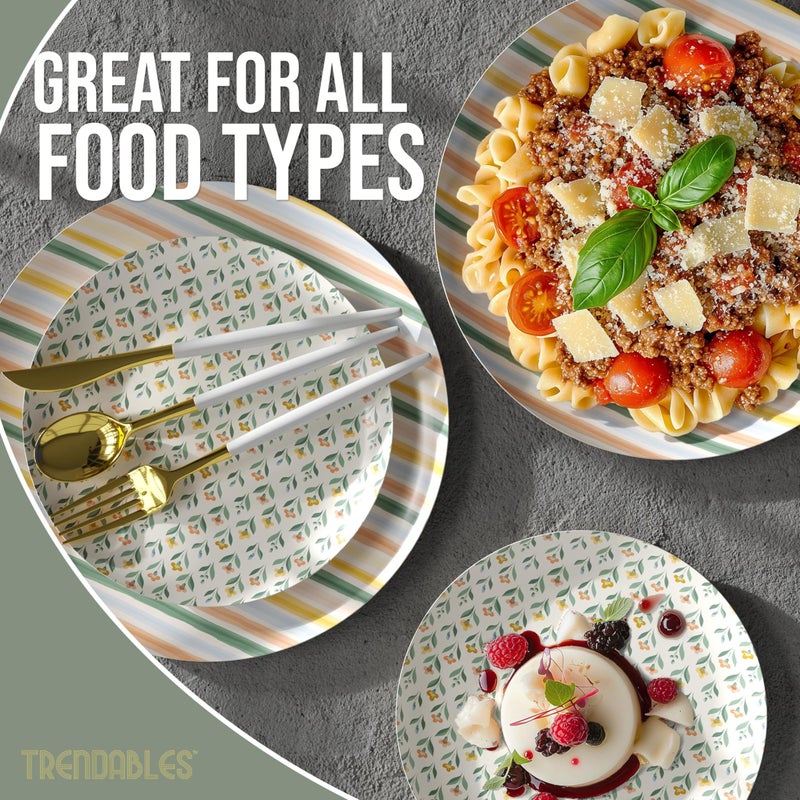 Trendables Heavy Duty Paper Plates Set For 16 Guests - 16 Each Of 8-inch And 10-inch Disposable Plates For Party - Fancy 32 Piece Dinnerware Set For All Occasions | Floral Design  Folk - Image 4