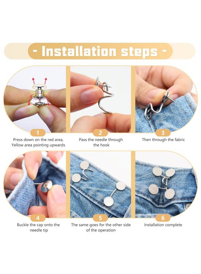 ROPAKED 8 Set Pant Waist Tightener Star Buttons Pins for Loose Jeans Reusable Waist Cincher Clip for Clothing Dresses Skirts No Sewing Decoration Accessories(Silver Gold) - Image 5