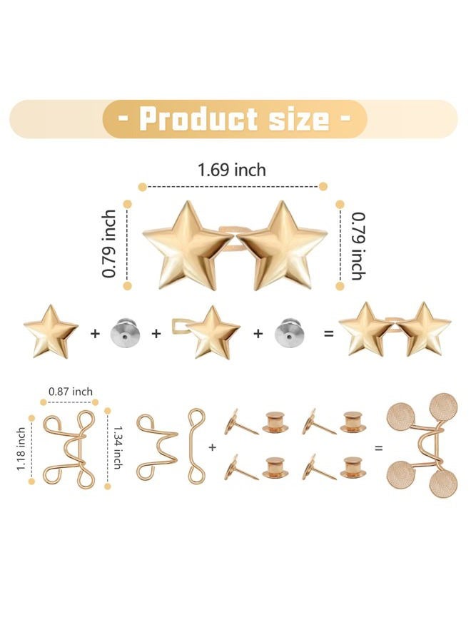 ROPAKED 8 Set Pant Waist Tightener Star Buttons Pins for Loose Jeans Reusable Waist Cincher Clip for Clothing Dresses Skirts No Sewing Decoration Accessories(Silver Gold) - Image 2