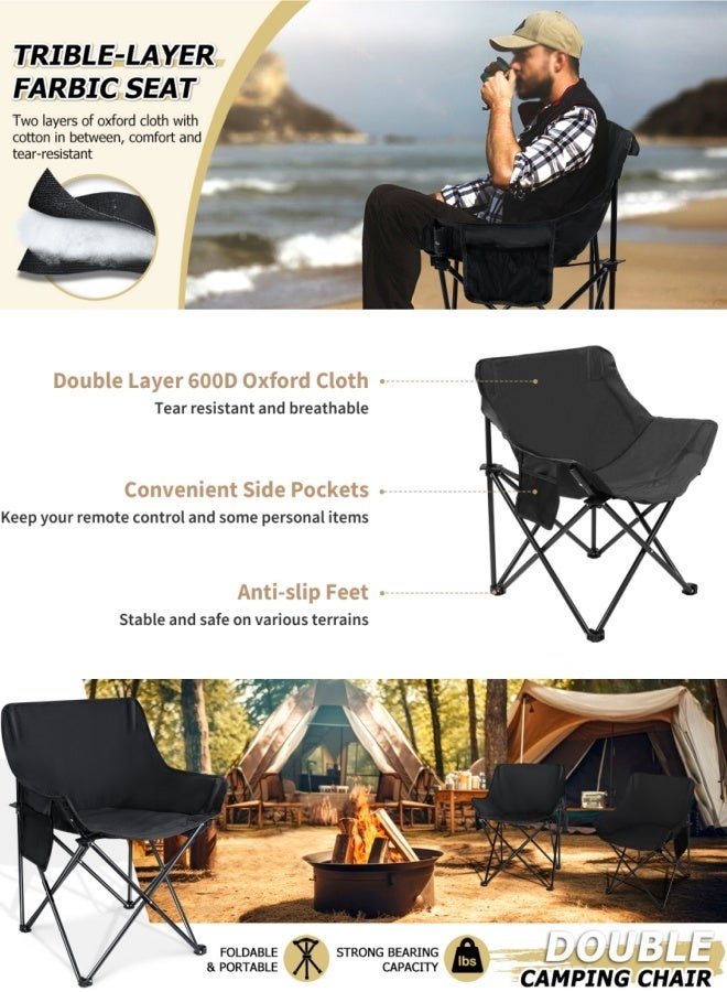 أفضل ذروة كرسي تخييم قابل للطي، كرسي قابل للطي محمول في الهواء الطلق، مناسب للنزهات 46*46*68 خارج المنزل أسود - Image 4