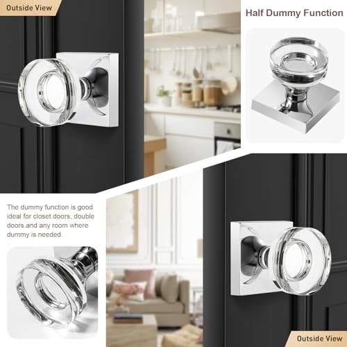 naubea 2 Pack Polished Chrome Door Knobs Glass Door Knob Dummy Door Knobs Interior Crystal Dummy Door Handle for Hall and Closet - Image 3