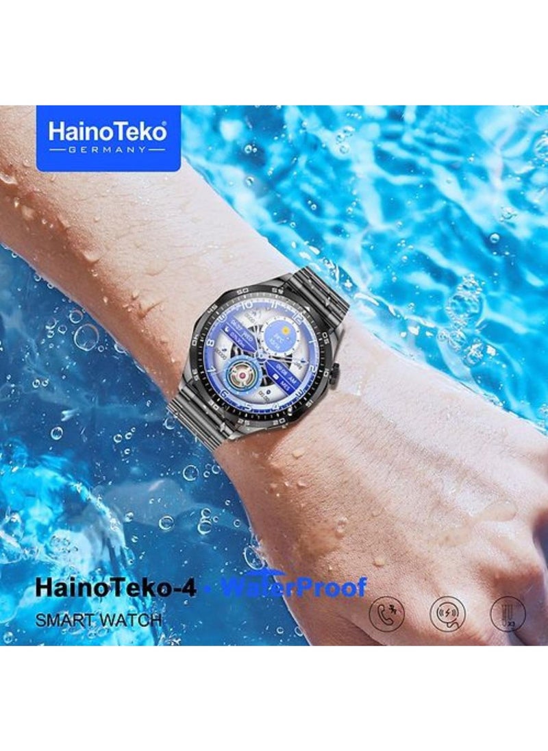 هينو تيكو - ساعة GT4 الذكية بشاشة AMOLED دائرية مع أحزمة وشاحن لاسلكي، باللون الأسود - Image 1