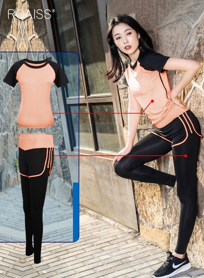 roaiss 5-Piece Gym Wear for Ladies Running Sport Yoga Bra Shorts Pant Trousers Top Coat Tracksuit Womens Yoga Suits Fitness Suits Outdoor Leisure Quick-Drying Sports Suits - Image 3