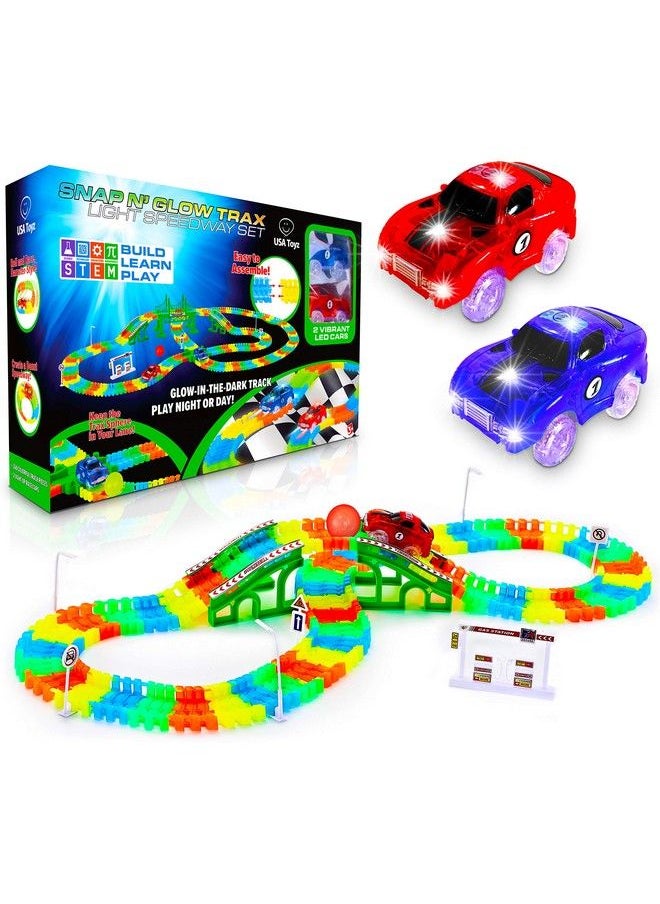 USA Toyz Glow Race Tracks And Led Toy Cars 360Pk Glow In The Dark Bendable Rainbow Race Track Set Stem Building Toys For Boys And Girls With 2 Light Up Toy Cars  - Image 1