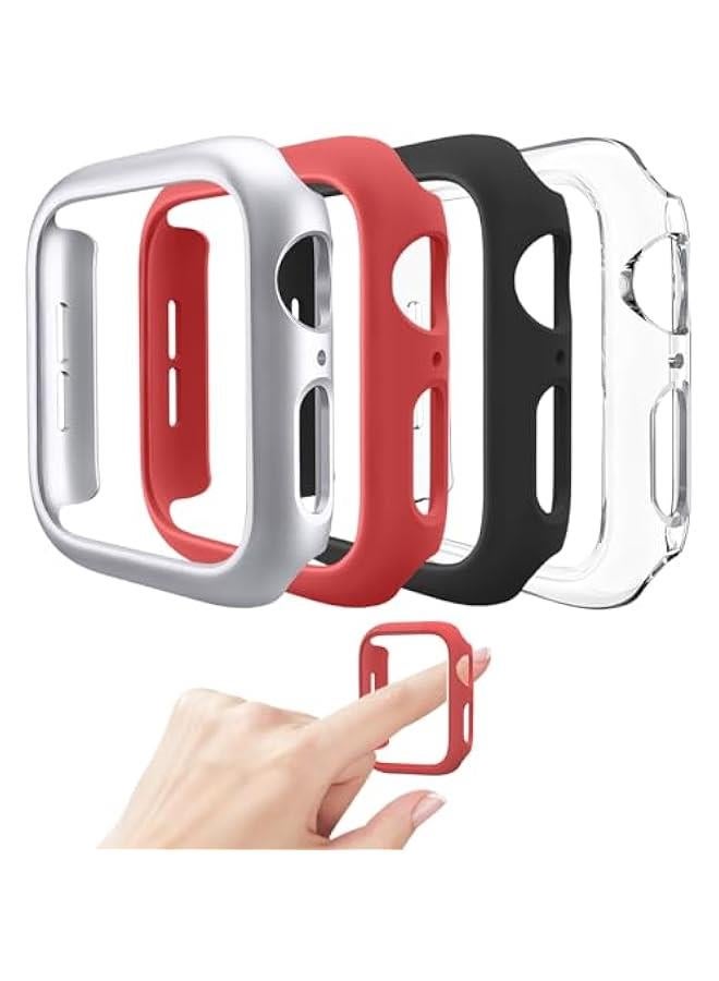 حزمة 4 جرابات متوافقة مع ساعة أبل 42 مم 【بدون واقي شاشة】 سلسلة 3 2 1، غلاف واقي من الي كربونات مع إطار متوافق مع آي ووتش 42 مم، شفاف/أسود/فضي/أحمر - Image 1