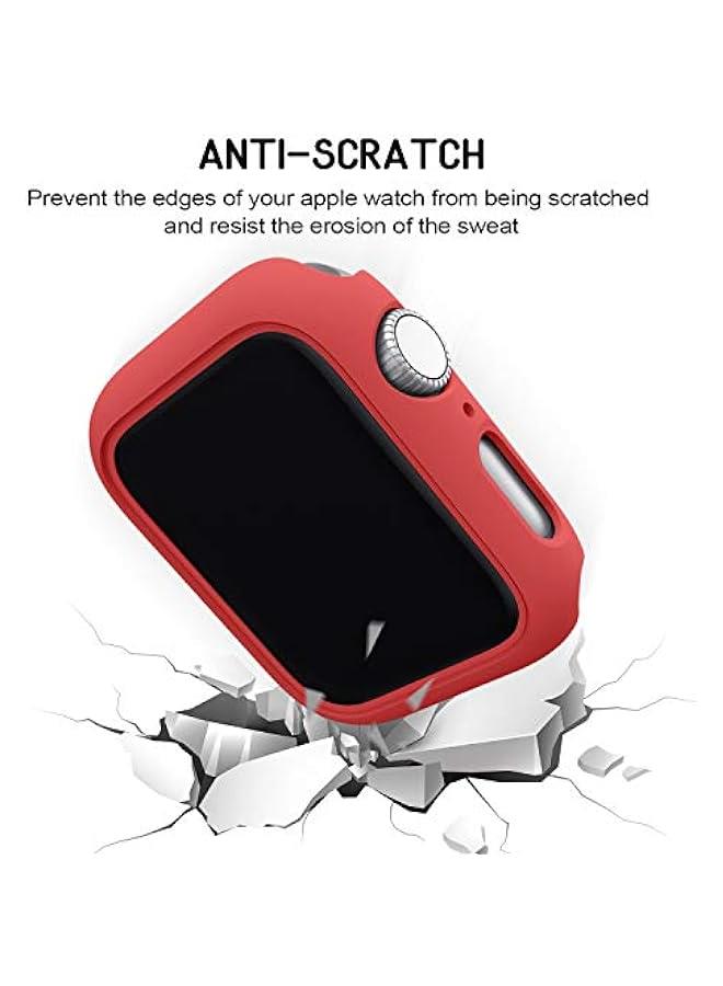 حزمة 4 جرابات متوافقة مع ساعة أبل 42 مم 【بدون واقي شاشة】 سلسلة 3 2 1، غلاف واقي من الي كربونات مع إطار متوافق مع آي ووتش 42 مم، شفاف/أسود/فضي/أحمر - Image 4