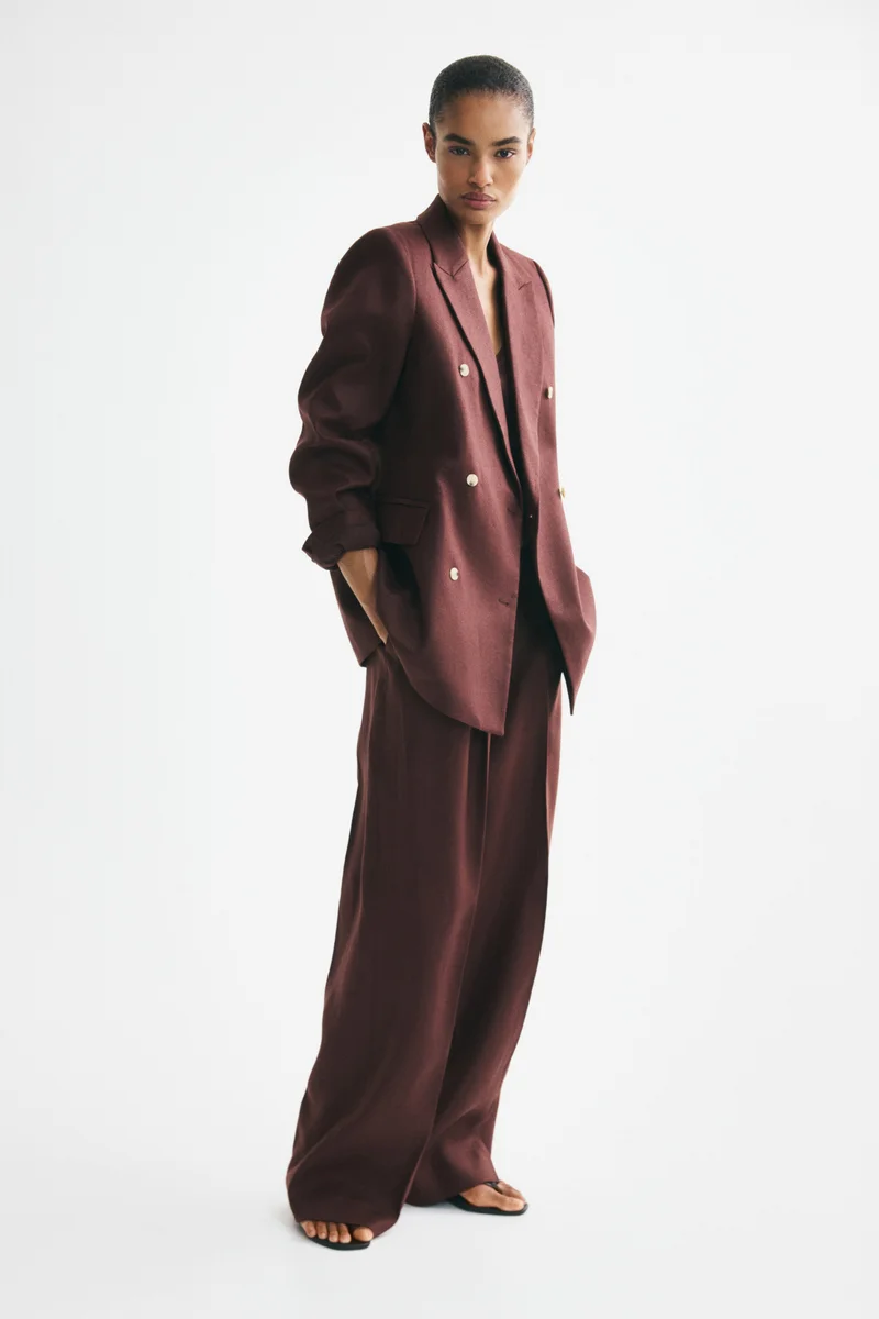 Double-breasted linen blazer