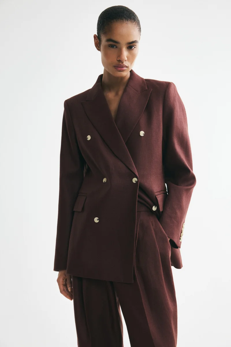 H&M  Double-breasted linen blazer for Women | Best Price UAE