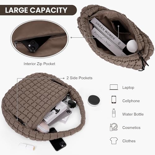 Juoxeepy Quilted Tote Bag Large Quilted Carryall Puffer Shoulder Bag Lightweight Puffy Padding Hobo Bags Puffy Bags - Image 4