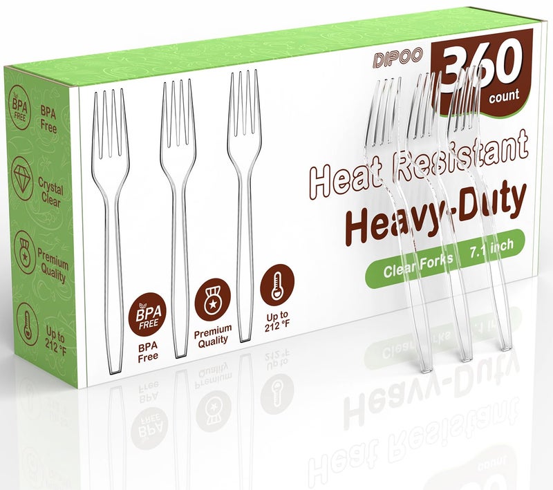 360pc 71 Clear Plastic Forks Heavy Duty with Heat Resistant  BPA Free Solid and Durable Plastic Cutlery Premium Disposable Forks for Party Supply