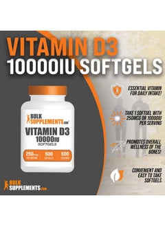 BulkSupplements.com Vitamin D3 10000IU Softgels - Cholecalciferol, D3 Supplement, Vitamin D 10000 IU - 1 Vitamin D3 Softgel (250mcg of Vitamin D) per Serving - 500-Day Supply, 500 Softgels - pzsku/Z4997D05BE9266C2B9149Z/45/_/1740202461/b2a2707f-e6ca-4afb-98da-864c6427fe9b