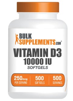 BulkSupplements BulkSupplements.com Vitamin D3 10000IU Softgels - Cholecalciferol, D3 Supplement, Vitamin D 10000 IU - 1 Vitamin D3 Softgel (250mcg of Vitamin D) per Serving - 500-Day Supply, 500 Softgels  - Image 1