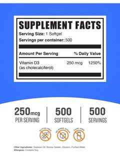 BulkSupplements.com Vitamin D3 10000IU Softgels - Cholecalciferol, D3 Supplement, Vitamin D 10000 IU - 1 Vitamin D3 Softgel (250mcg of Vitamin D) per Serving - 500-Day Supply, 500 Softgels - pzsku/Z4997D05BE9266C2B9149Z/45/_/1740202501/2365fd77-493e-4a32-899e-5e452973e125