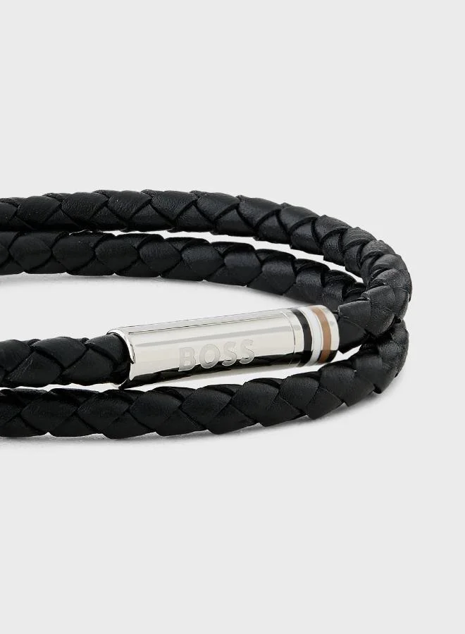 BOSS  Ares Collection Leather Bracelet Black For Men - 1580489S for Men | Best Price UAE