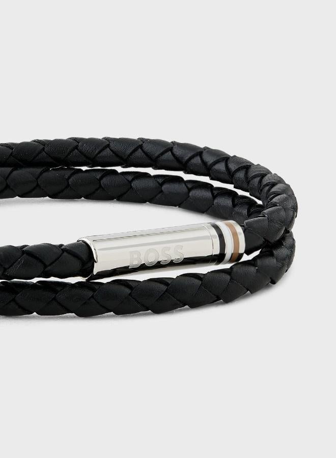 BOSS Ares Collection Leather Bracelet Black For Men - 1580489S - Image 4