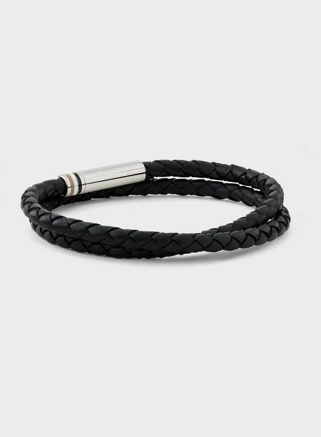 BOSS  Ares Collection Leather Bracelet Black For Men - 1580489S for Men | Best Price UAE