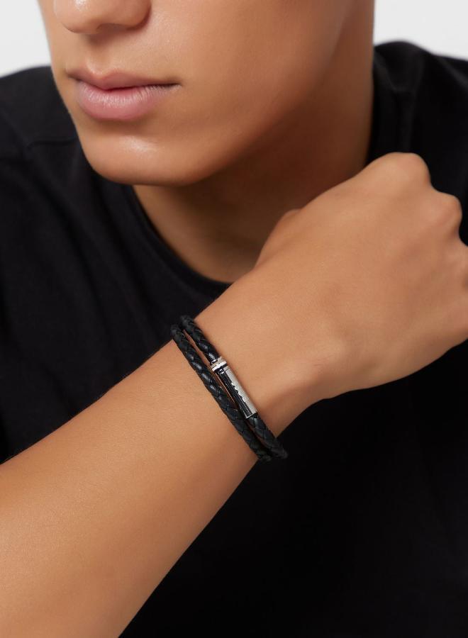 BOSS Ares Collection Leather Bracelet Black For Men - 1580489S - Image 2
