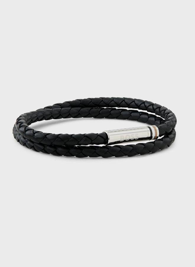 BOSS Ares Collection Leather Bracelet Black For Men - 1580489S - Image 1