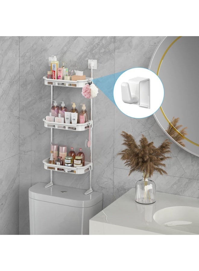 NiHome Over The Toilet Storage 3-Tier Bathroom Organizer, 2 Installation Methods No Drilling Space Saver Wall Mount Multifunctional Toilet Rack, Toilet Storage Rack with Hooks Easy Assemble (White) - Image 1