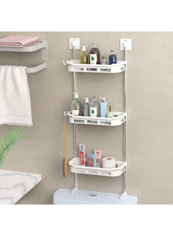 NiHome Over The Toilet Storage 3-Tier Bathroom Organizer, 2 Installation Methods No Drilling Space Saver Wall Mount Multifunctional Toilet Rack, Toilet Storage Rack with Hooks Easy Assemble (White) - Image 4