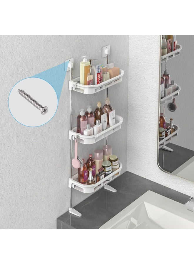 NiHome Over The Toilet Storage 3-Tier Bathroom Organizer, 2 Installation Methods No Drilling Space Saver Wall Mount Multifunctional Toilet Rack, Toilet Storage Rack with Hooks Easy Assemble (White) - Image 2