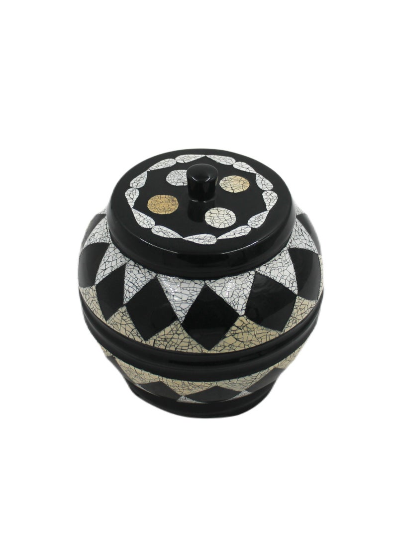 Antique Museum Vietnam Handmade Lacquer Painted Round Pot  - Image 1