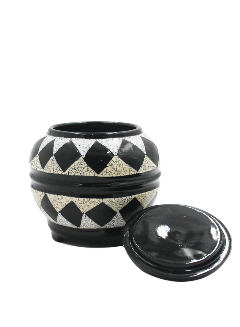 Antique Museum Vietnam Handmade Lacquer Painted Round Pot  - Image 2