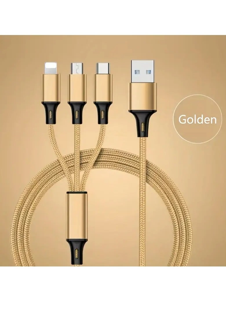 Raxoom 3-in-1 Multifunctional Charging Cable (1.2M) â€“ Nylon Braided USB to Type-C/Micro-USB/Lightning â€“ Quick Charge Adapter for Smartphones and Tablets â€“ [Matte Round Cord] [5-10W Power] [Voltage â‰¤36V]  - Image 1