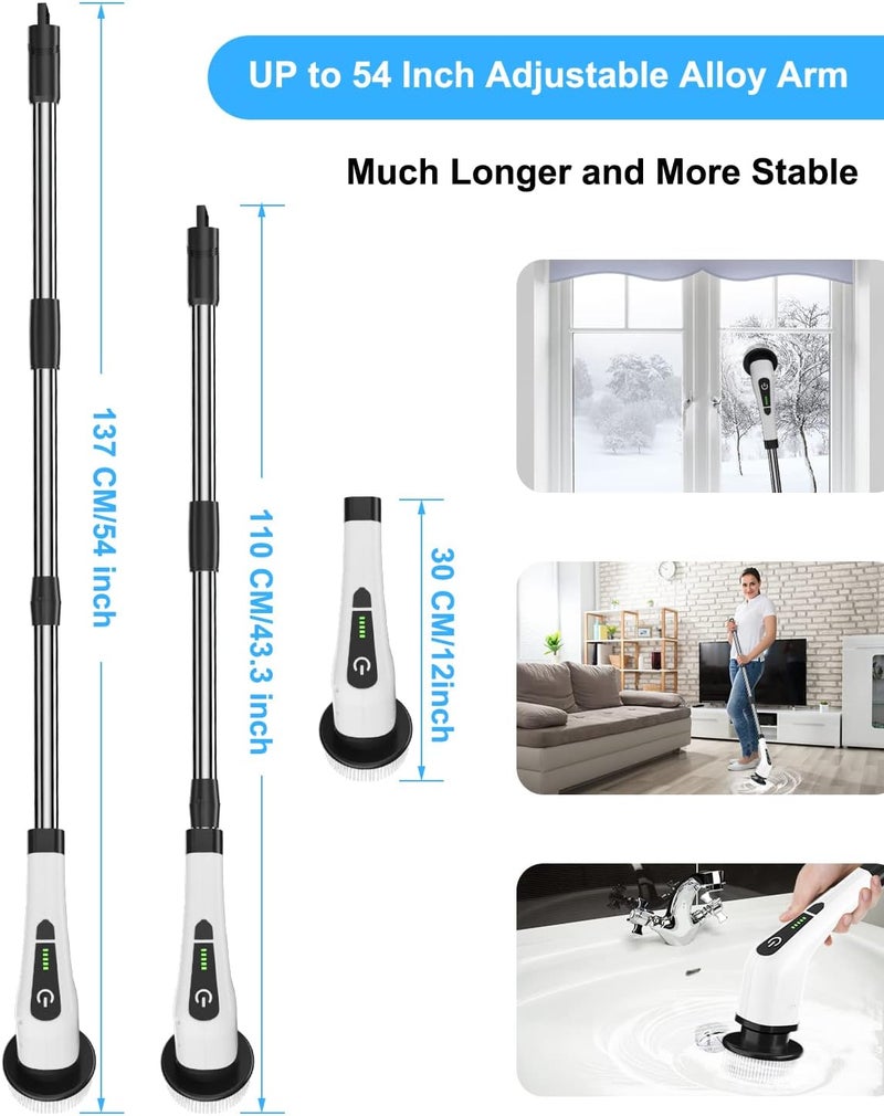 Leebein Electric Rotating Cleaning Brush, Cordless Cleaning Brush with 8 Replaceable Brush Heads, Electric Spin Scrubber with 137 cm Adjustable Handle for Bathroom, Kitchen, Car - Image 3
