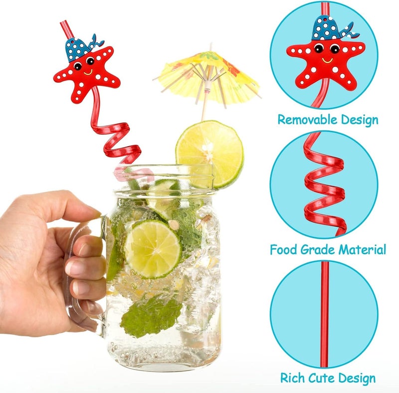 Sea Animal Decorative Drinking Straws, Reusable Plastic, Spiral Design, 8-Pack, Multicolour - Image 3