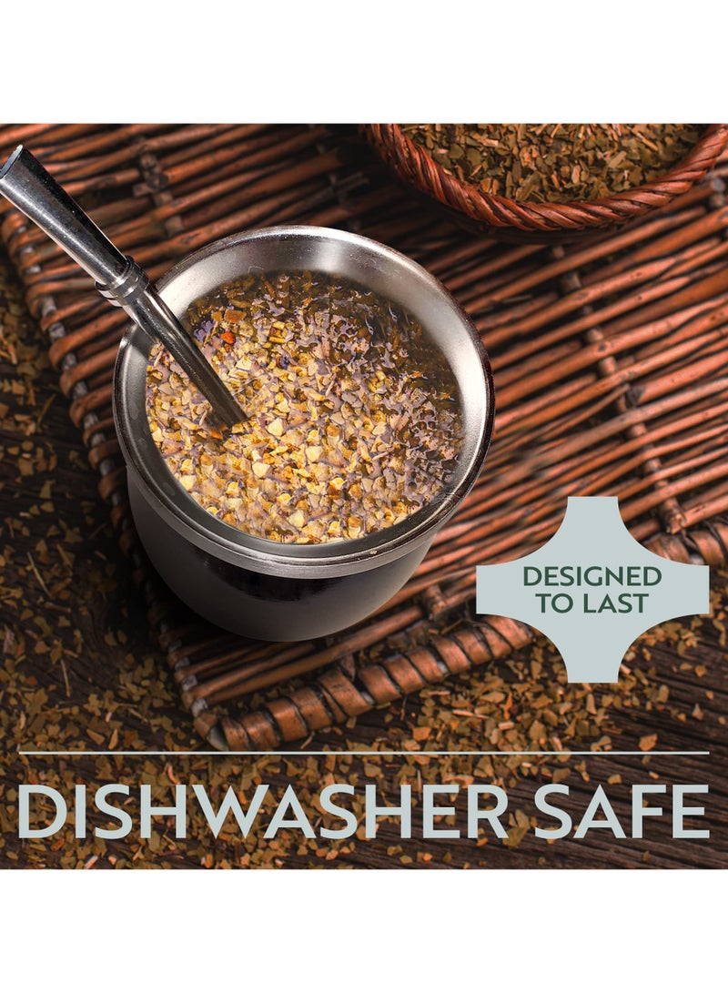 Yerba Mate Cup Kit, 8-Ounces Traditional Mate Tea Cup/Gourd Set | Includes 2 Bombillas (Yerba Mate Straw) & Cleaning Brush, Stainless Steel Cup, Double-Walled, Easy to Clean | Black - Image 3