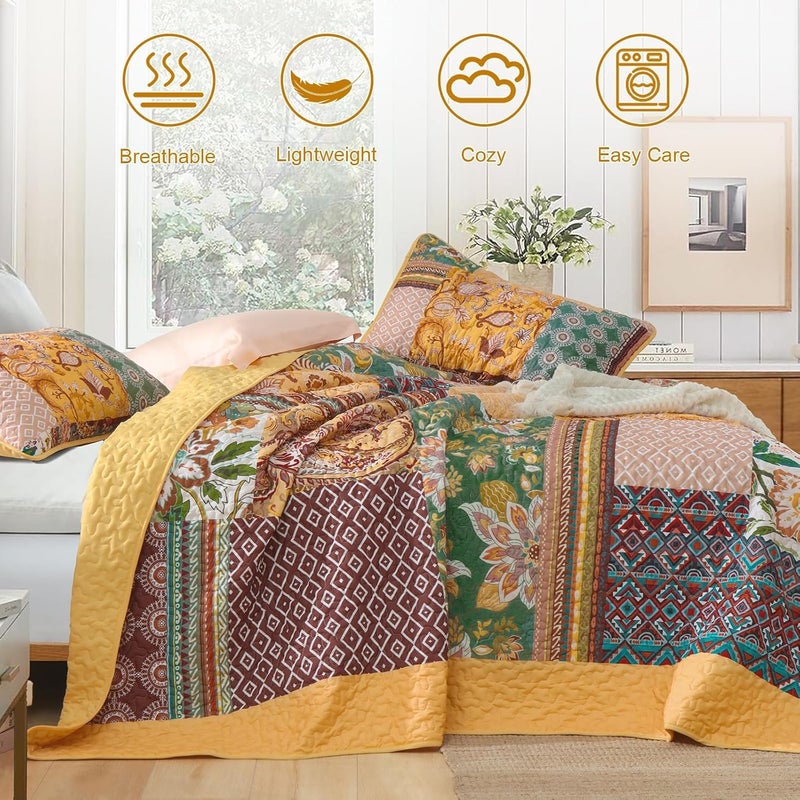 DJY طقم لحاف مرقع DJY JY03AC081989K3U-D مقاس كينغ أصفر بوهو - Image 3