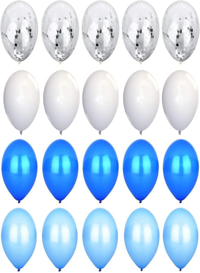 Secret Silver Confetti Balloons - white & light blue & dark blue latex Balloon [12 Inch, Pack of 20] for Baby Shower Birthday Wedding Party Decoration Supply - Blue Set