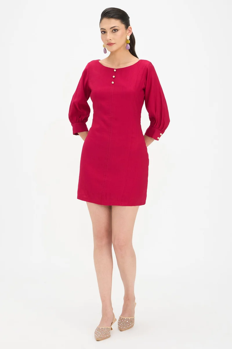 Virgio Solid Viscose A-Line Mini Dress for Women