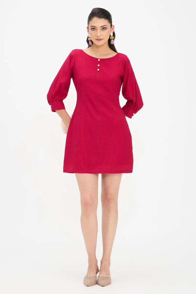 Virgio Solid Viscose A-Line Mini Dress for Women
