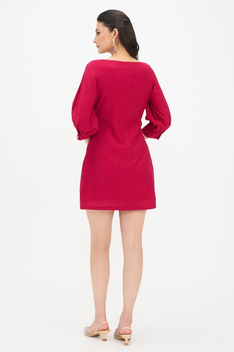 Virgio Solid Viscose A-Line Mini Dress for Women - Image 4