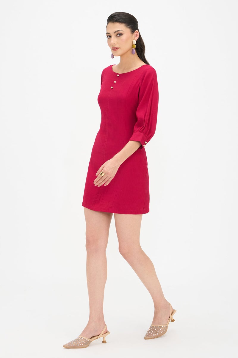 Virgio Solid Viscose A-Line Mini Dress for Women - Image 3