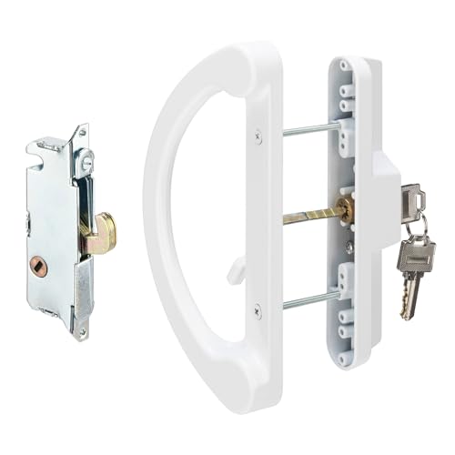 HILLMASTER Sliding Glass Door Handle with Mortise Lock and Key Cylinder,Patio Door Lock with Key Replacement Patio Door Handle Set Sliding Door Lock Fits 3-15/16" Screw Hole Spacing,Reversible Design - Image 1