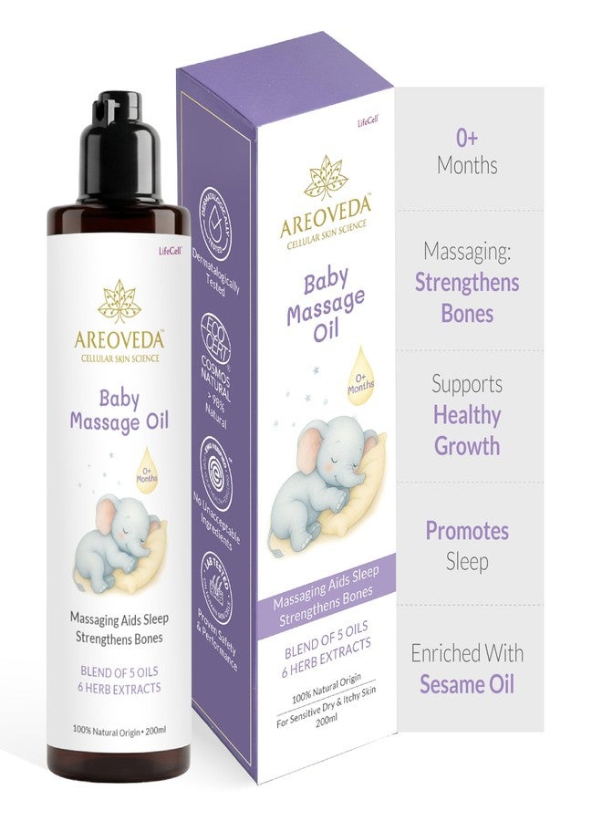 AreoVeda 100% Organic Cold-Pressed Baby Massage Oil for Babies & Toddlers (200ml) | With Almond (Badam) & Sesame Oils | Non-Sticky & Quick-Absorbing | Massage Strengthens Bones, Aids Sleep - Image 1
