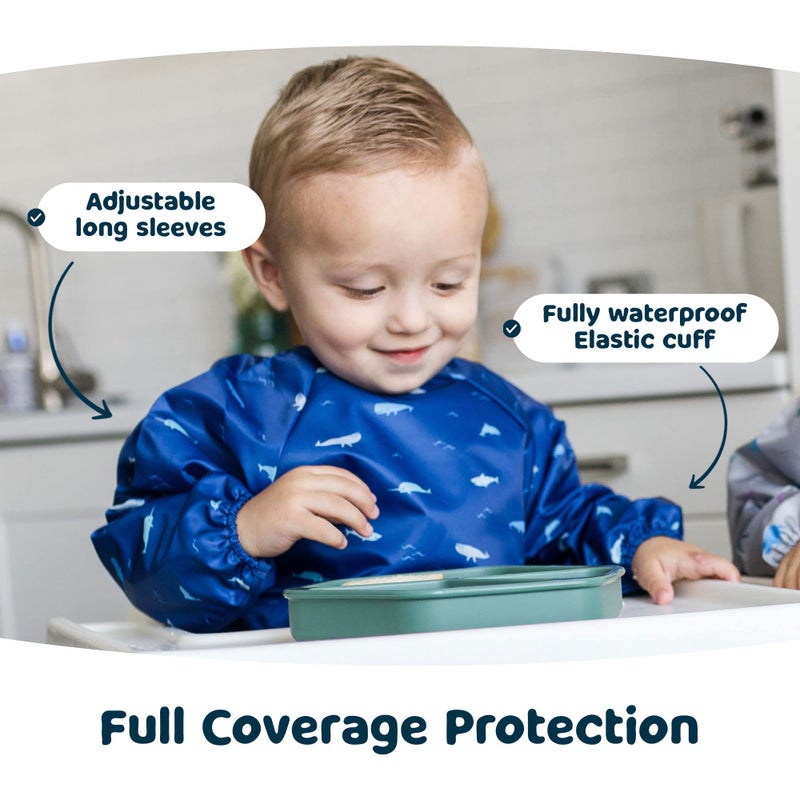 Tiny Twinkle Long Sleeve Bib for Babies & Toddlers - Waterproof Smock Bib for Eating - Machine Washable & Mess-Proof, Baby Feeding Essential & Shower Must-Have(Ocean Life, 2-4Y) - Image 3