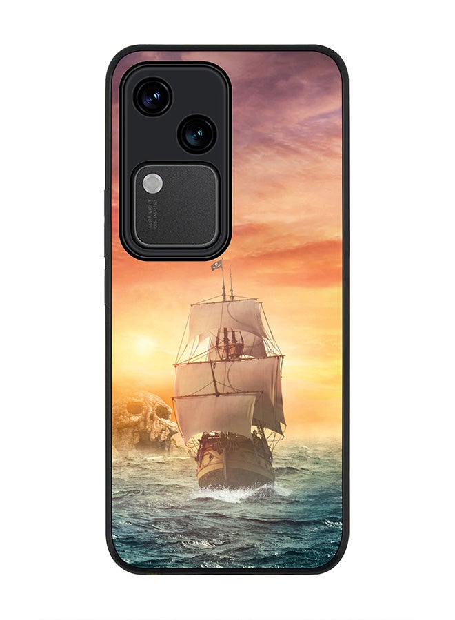 Stylizedd حافظة سوداء متينة لهاتف Vivo V30 5G، حافظة مرنة رقيقة من المطاط مع حواف مضادة للسقوط - جزيرة الجمجمة - Image 1