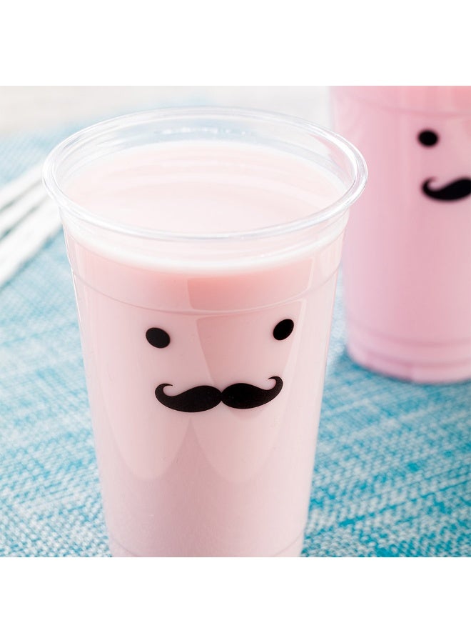 Restaurantware Visage 20 Ounce Cold Drink Cups, 1000 Disposable Party Drinking Cups - Lids Sold Separately, Monsieur Mustache Design, Clear PET Plastic Cups, For Birthday Parties, Or Ceremonies  - Image 3