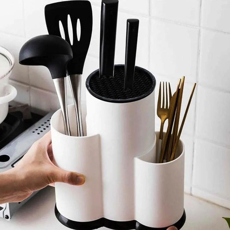 Generic Kitchen Utensil Holder Organiser, White, 3 Compartment Design, .nin