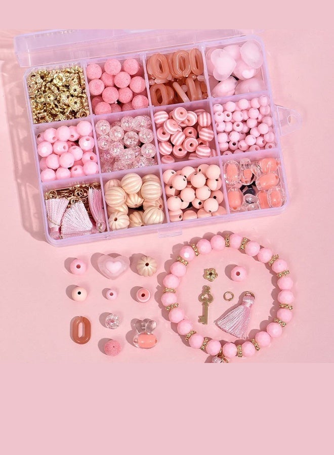 Bracelet Making Kit for Girls - 229 PCS DIY Jewelry Craft Set with Beads, Charms and Threads - Pink - Image 1