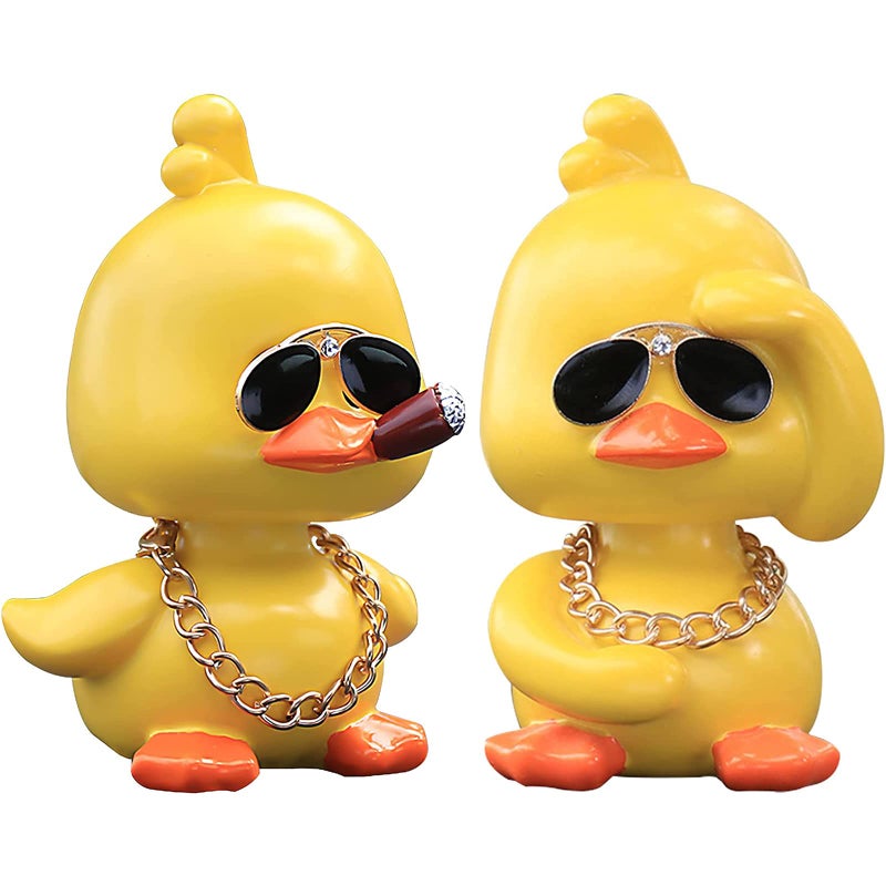 wonuu Cute Yellow Duck Car Ornaments Cool Duck Car Dashboard Decorations Shaking Head Doll - Image 3