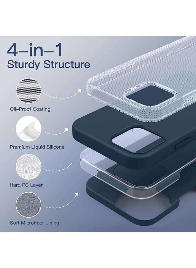 Jetech Silicone Case For Iphone 12 12 Pro 6.1 Inch Silky Soft Touch Full Body Protective Phone Case Shockproof Cover With Microfiber Lining Navy - Image 3