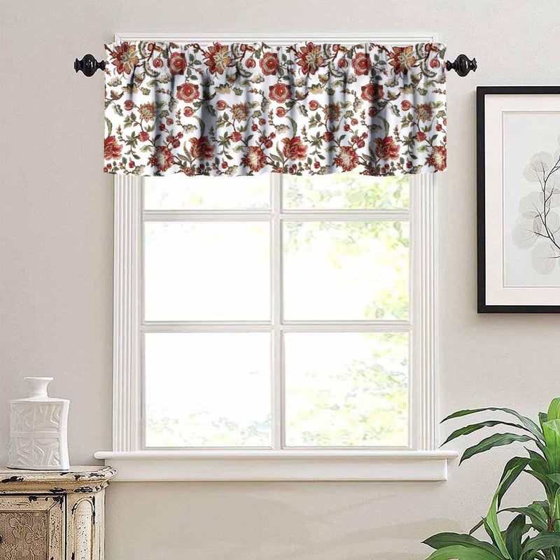 JESTRONRY Boho Flower Window Valances (Rod Pocket),Vintage Bohemian Floral Pattern Design,Decorative Curtain Valance for Kitchen Bedroom Dining Room Decor 54x18in - Image 5